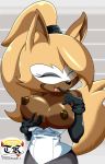  anthro black_nose breast_fondling breasts brown_nipples canine fangs female fondling fur hand_on_breast mammal multicolored_fur nipples sonic_(series) the_knight two_tone_fur whisper_the_wolf 
