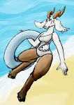  2018 baphomet beach caprine clothing demom ear_piercing female flying_afro goat horn mammal meme one-piece_swimsuit pentagram piercing sand seaside solo swimsuit water 