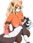  anthro big_breasts breast_suck breasts cradle_position female hair handjob male male/female mammal mellonsoda nude nursing_handjob penis red_panda sex simple_background smile sucking white_background zaarikatt 