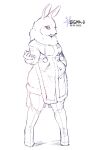 2022 albino anthro boots clothing coat detailed_background digitigrade_footwear eyelashes female footwear fur furgonomic_footwear furgonomics gloves hand_in_pocket handwear hi_res lagomorph legwear leporid line_art long_ears mammal neck_tuft outside pockets rabbit shoes sigma-d snow solo thigh_boots thigh_highs topwear tuft white_body white_eyelashes white_fur wide_hips