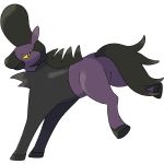  2018 alpha_channel ambiguous_gender black_body black_fur butt digital_drawing_(artwork) digital_media_(artwork) donkey equine fak&eacute;mon feral fur hair hi_res hooves kick looking_back mammal multicolored_fur nintendo pok&eacute;mon pompadour portrait pose purple_body purple_fur raised_leg reallydarkandwindie red_eyes simple_background solo standing video_games yellow_sclera 