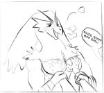  &lt;3 2018 ambiguous_gender anthro avian beak big_breasts black_and_white blaziken bluedouble blush breast_grab breasts breath dialogue disembodied_hand duo english_text female female/ambiguous forced hand_on_breast interspecies monochrome nintendo nude pok&eacute;mon pok&eacute;mon_(species) pok&eacute;philia simple_background solo_focus speech_bubble text video_games white_background wrist_grab 