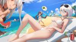  alternate_costume azur_lane bangs barefoot baseball_bat beach bikini black_hair blindfold blue_eyes blue_sky blush breasts can chair chinese_commentary choker cleavage cocktail_glass collarbone commentary_request cross cross_earrings cup day deutschland_(azur_lane) drinking_glass drinking_straw earrings eyebrows_visible_through_hair finger_to_mouth flag_print food fruit german_flag_bikini graf_zeppelin_(azur_lane) groin hair_between_eyes hand_on_own_stomach highres holding holding_baseball_bat holding_food jewelry large_breasts leaning_forward linzhong_de_xiongbaobao long_hair looking_at_viewer lounge_chair low_twintails lying md5_mismatch multicolored_hair multiple_girls navel ocean outdoors palm_tree prinz_eugen_(azur_lane) red_hair sand sandals scarf short_hair shushing silver_hair sky soda_can spoken_food stomach streaked_hair suikawari swimsuit table thighs tirpitz tirpitz_(azur_lane) tree twintails two_side_up very_long_hair wading watermelon waves white_bikini yellow_eyes z46_(azur_lane) 
