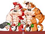  anthro bartender bow_tie bulge canine clothing daikitei duo feline flaccid humanoid_penis male mammal mostly_nude muscular muscular_male open_mouth penis pubes smile standing tiger underwear wolf 