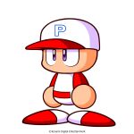  1boy artist_request baseball_cap baseball_uniform belt copyright_notice hat highres jikkyou_powerful_pro_yakyuu jikkyou_powerful_pro_yakyuu_(style) multicolored_hat multicolored_shirt multicolored_shoes no_mouth official_art power_pro_kun purple_eyes rayman_limbs red_belt red_hat red_shirt red_shorts shirt shoes shorts solo sportswear two-tone_shirt two-tone_shoes white_hat white_shirt white_shoes 