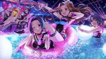  5girls ;o adjusting_hair ahoge anime_coloring antenna_hair asymmetrical_one-piece_swimsuit ball balloon bendy_straw black_choker black_hairband black_one-piece_swimsuit black_shoes blowing_kiss blue_hair blunt_bangs blunt_ends breasts brown_eyes brown_hair casual_one-piece_swimsuit chair choker cleavage closed_mouth collarbone cross-laced_clothes cross-laced_one-piece_swimsuit cup curtained_hair dot_nose dress drink drinking_glass drinking_straw drinking_straw_in_mouth earrings eyewear_on_head floating_hair frilled_thigh_strap frills game_cg green_eyes grey_hair hair_ornament hairband heart heart-shaped_eyewear heart_earrings heart_hair_ornament high_heels high_ponytail holding holding_cup holding_drink idolmaster idolmaster_million_live! idolmaster_million_live!_theater_days innertube jewelry kitakami_reika large_breasts long_hair lounge_chair low_twintails miura_azusa multiple_girls nail_polish night nikaido_chizuru official_art on_innertube one-piece_swimsuit one_eye_closed open_mouth parasol partially_submerged party pink_hairband ponytail pool poolside reclining red_eyes shijou_takane shoes short_hair sky smile splashing star_(sky) starry_sky straight_hair sunglasses swim_ring swimming swimsuit thigh_strap third-party_source tile_floor tiles toyokawa_fuka tucking_hair twintails twintails_with_hair_base umbrella water water_drop wavy_hair wide_ponytail wristband 
