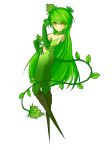  absurdres commentary eyebrows_visible_through_hair flower green_hair green_skin grin hand_on_hip highres leaf long_hair monster_girl multicolored multicolored_skin no_feet original plant plant_girl sayakamulya smile solo sunflower tail transparent_background vines yellow_eyes 