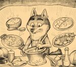 apron apron_only canid canine canis clothing cooking eyebrows food fruit fungus fur intermarche_unloved lettuce mammal mushroom onion plant plate pumpkin sin50039287 solo the_first_wolf_(unloved) thick_eyebrows vegetable wolf