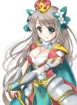  1girl aqua_bow aqua_eyes armor armored_dress bow braid breasts cleavage commentary_request crown dress hair_between_eyes hair_bow holding holding_staff kurokaze_no_sora lidelle_esquire long_hair medium_breasts mini_crown staff uchi_no_hime-sama_ga_ichiban_kawaii very_long_hair 