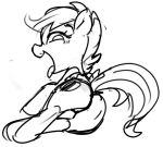  2016 baigak blush butt cutie_mark digital_media_(artwork) equine eyelashes feathered_wings feathers female feral friendship_is_magic hair hooves looking_at_viewer mammal monochrome my_little_pony open_mouth open_smile pegasus scootaloo_(mlp) simple_background sketch smile solo tongue tongue_out white_background wings young 