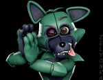  3d_(artwork) 4_fingers animatronic anthro black_background blue_body brown_eyes canid canine claws digital_media_(artwork) eyebrows fan_character female fingers five_nights_at_freddy's fox glistening glistening_eyes green_body hi_res looking_at_viewer machine mammal meme meme_pose naughty_face one_eye_half-closed pink_tongue raised_eyebrow robot robot_anthro scottgames sharp_teeth simple_background sofy_lauren_foxlott solo source_filmmaker_(artwork) teeth tongue tongue_out watermark zelyonka 