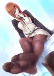  arms_at_sides bangs bed bed_sheet belt black_panties black_ribbon blue_eyes blunt_bangs blush breasts brown_hair brown_legwear closed_mouth collared_shirt commentary_request crossed_legs crotch_seam eyepatch fate/grand_order fate_(series) feet full_body hair_over_one_eye highres hips indoors legs legs_together long_hair long_legs long_sleeves looking_at_viewer medium_breasts naturalton neck_ribbon no_shoes on_bed ophelia_phamrsolone panties panties_under_pantyhose pantyhose pantyshot pantyshot_(sitting) pov_feet ribbon shirt shrug_(clothing) sidelocks sitting sitting_on_bed skirt sleeves_past_fingers sleeves_past_wrists soles solo straight_hair thighband_pantyhose toes underwear upskirt white_panties white_shirt white_skirt wing_collar 