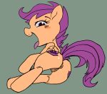  2016 animal_genitalia anus baigak blush butt cutie_mark digital_media_(artwork) equine eyebrows eyelashes feathered_wings feathers female feral friendship_is_magic hair hi_res hooves horse looking_at_viewer mammal my_little_pony open_mouth open_smile pegasus purple_eyes purple_hair pussy scootaloo_(mlp) simple_background smile solo tongue wings young 