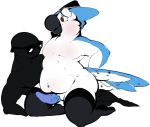  anon avian beak belly bird blue_jay clothing corvid duo eyewear legwear male penis simple_background stockings sunglasses white_background 