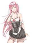  :q absurdres arm_strap black_skirt breasts cleavage collarbone cosplay_request cowboy_shot darling_in_the_franxx floating_hair forest green_eyes highres horns index_finger_raised liudaohai6001 long_hair looking_at_viewer medium_breasts miniskirt nature pink_hair see-through simple_background sketch skirt solo standing tongue tongue_out very_long_hair white_background wrist_cuffs zero_two_(darling_in_the_franxx) 