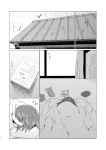  absurdres ahoge bangs bed blanket book bookshelf comic commentary_request curtains girls_und_panzer greyscale highres moku_x_moku monochrome pillow rooftop sono_midoriko translation_request window 