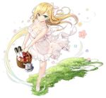  adapted_costume apple azur_lane bangs bare_arms bare_legs basket blonde_hair blush bow bracelet braid breasts cannon choker cleavage collarbone dress dutch_angle eyebrows_visible_through_hair floating flower food forbin_(azur_lane) frilled_dress frills fruit full_body grass green_eyes hair_bow hair_ornament holding holding_basket jewelry large_breasts long_hair looking_at_viewer mary_janes official_art petals picnic_basket see-through shiny shiny_skin shoes smile solo standing strap torpedo transparent_background turret v_arms white_bow white_dress wind wind_lift yano_mitsuki 