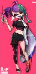  bad_id bad_pixiv_id bare_shoulders barefoot breasts censored green_hair long_hair midriff navel pointy_ears purple_hair red_eyes sharp_teeth shorts smile solo splatoon_(series) teeth tentacle_hair tongue tongue_out very_long_hair yutoriro 