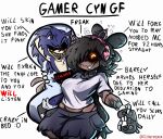 4_hands :3 anatomy_of_a_gamer anthro artist_name belly big_breasts black_hair black_sclera black_text blood blood_from_eye blue_body blue_fur bodily_fluids body_pillow bottomwear bow_ribbon breasts brown_body brown_skin bubble censored clenched_teeth clothing controller corpse crossover crossover_ship cute_fangs cyn_(murder_drones) dakimakura diddlydooter1 digital_creature digital_drawing_(artwork) digital_media_(artwork) directional_arrow disguise drunk drunk_bubble earless eldritch_abomination eulipotyphlan eyebrows fangs female female_pervert fur gamer_girl glitch_productions glowing glowing_eyes grey_body hair hair_over_eye hedgehog hi_res hikikomori holding_body_pillow holding_controller holding_dakimakura holding_object holding_pillow hotpants human humanoid machine mammal meme metal metallic_body multi_hand murder_drones neet nightmare_fuel noseless one_eye_obstructed open_mouth open_smile patchwork_creature pillow raised_eyebrow red_text robot robot_humanoid scar scars_all_over sega segmented_body sharp_teeth shirt shorts signature simple_background skinsuit smelly smile solo sonic.exe sonic.exe_(creepypasta) sonic_the_hedgehog_(series) substance_intoxication teeth tessa_(murder_drones) text thick_thighs tight_clothing tired topwear undead unusual_anatomy white_background white_body white_clothing white_shirt white_topwear wide_hips worker_drone x_eyes yellow_eyes zombie