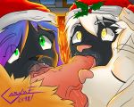  &lt;3 &lt;3_eyes anthro black_fur cat chiaro christmas feline fellatio female fire fur garnnet green_eyes group group_sex hair hat holidays licking lion male male/female mammal oral penis purple_hair santa_hat schesta scuro sex tongue tongue_out yellow_eyes 