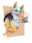  barefoot bat big_breasts breasts female food looking_at_viewer mammal omegasunburst open_mouth pancake rouge_the_bat solo sonic_(series) wings 
