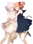  bag chromatic_aberration closed_eyes dress fate/grand_order fate_(series) flowerchorus fujimaru_ritsuka_(female) handbag hat hug lavender_hair mash_kyrielight multiple_girls open_mouth orange_hair scrunchie short_hair straw_hat sundress 