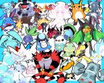  absurdres alcremie alcremie_(strawberry_sweet) alternate_color ampharos azumarill bloodmoon_ursaluna bourbunbun braixen bronzong chewtle cleffa commentary english_commentary five_nights_at_freddy's halftone highres incineroar lotad oddish ogerpon oshawott pachirisu palpitoad pokemon pokemon_(creature) primarina raichu shiny_pokemon sneasel togekiss turtwig ursaluna venipede wobbuffet wooper 