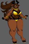  anthro antlers big_breasts bikini bracelet breasts brown_fur brown_hair brown_spots cervine cleavage clothed clothing ear_piercing female fur hair hoof_hands hooves horn hypnofood jewelry long_hair mammal navel navel_piercing open_mouth piercing ponytail rein&agrave; reindeer smile solo spots swimsuit teeth thick_thighs voluptuous wide_hips yellow_eyes 