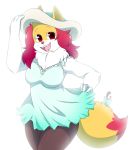  2018 4_fingers anthro braixen breasts dipstick_tail fan_character female hat hi_res holding_hat inner_ear_fluff looking_at_viewer mane multicolored_tail nintendo open_mouth pok&eacute;mon pok&eacute;mon_(species) red_eyes red_nose ribbons seraphine_(roflfox) solo stick sundress teeth tongue vhs273 video_games 