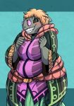  anthro blonde_hair blush breasts breena clothed clothing cute eyewear female fin fish fully_clothed glasses grey_skin grin hair head_fin looking_at_viewer marine shark sharp_teeth slightly_chubby smile solo teeth the_pirate&#039;s_fate volkenfox 
