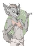  anthro belly biped black_nose cervine clothed clothing digital_media_(artwork) fangs finger_gun fur hair hi_res invalid_tag jekyllyiffs looking_at_viewer male mammal navel pants simple_background smile solo standing venison_belevik white_background 