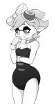 2023 absurd_res aquatic biped blush breasts cephalopod cleavage clothed clothing diaper diaper_under_clothing digital_drawing_(artwork) digital_media_(artwork) ear_piercing ear_ring female greyscale hi_res humanoid inkling looking_away marie_(splatoon) mollusk monochrome nintendo octojo piercing pseudo_hair ring_piercing solo splatoon tentacle_hair tentacles wearing_diaper