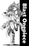  1girl animal_ears artist_name belt blast_onepiece_(umamusume) braid breasts closed_mouth commentary_request ear_covers fingerless_gloves fluffy_hair gloves greyscale hair_between_eyes hair_ornament highres horse_ears horse_girl horse_tail jacket large_breasts long_hair long_sleeves looking_at_viewer messy_hair monochrome raijoman shorts single_ear_cover smile solo standing standing_on_one_leg tail thighhighs twintails umamusume 
