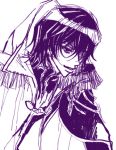  black_hair code_geachu_lelouch_of_the_calamity code_geass commentary_request from_side kou_(suzalulu) lelouch_lamperouge male_focus military military_uniform monochrome purple purple_eyes simple_background sketch smile solo uniform upper_body v-shaped_eyebrows white_background 