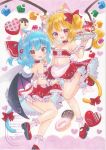  2girls alternate_costume animal_ear_fluff animal_ears back_bow bat_wings blonde_hair blue_hair blush bow box breasts cat_ears cat_girl cat_tail cleavage commentary_request crystal crystal_wings donut flandre_scarlet food frilled_skirt frills full_body hair_between_eyes hair_bow heart-shaped_box highres kemonomimi_mode leg_up looking_at_viewer maid_headdress mary_janes midriff multicolored_wings multiple_girls navel one_side_up open_mouth panties pointy_ears red_bow red_eyes red_shoes red_skirt red_tube_top remilia_scarlet shoes siblings sisters skirt skirt_hold small_breasts smile socks strapless tail tail_bow tail_ornament touhou traditional_media tsugumi_(tky-fam) tube_top twitter_username underwear watermark white_bow white_panties white_socks wings wrist_cuffs 