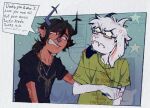 aembecile anthro antlers asriel_dreemurr black_hair bovid brown_body brown_fur caprine clothed clothed_anthro clothing deer deltarune dess_holiday dialogue duo english_text eyewear fangs female freckled_face freckles frown fully_clothed fully_clothed_anthro fur glasses goat green_clothing green_shirt green_topwear hair hi_res horn hylian_crest jewelry listening_to_music male male/female mammal necklace nerd new_world_deer rectangular_glasses reindeer shirt t-shirt teeth text text_on_clothing text_on_shirt text_on_topwear tomboy topwear undertale undertale_(series) white_body white_fur white_hair