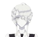  8558_paropal androgynous expressionless eyebrows_visible_through_hair gem_uniform_(houseki_no_kuni) ghost_quartz_(houseki_no_kuni) hair_over_one_eye highres houseki_no_kuni looking_at_viewer portrait short_hair solo white_background white_eyes white_hair white_skin 