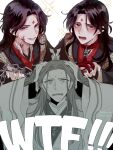  2boys @_@ artist_name belt_collar black_hair black_hanfu black_nails blood blood_on_clothes blood_on_face blood_on_neck blush chain chain_leash chinese_clothes clone_harem collar commentary_request confused curtained_hair dark_persona dual_persona furrowed_brow grin half-closed_eyes half_updo hands_on_own_head hanfu highres holding holding_chain holding_leash leash long_hair long_sleeves looking_at_viewer lower_teeth_only luo_binghe multiple_boys nervous_sweating open_mouth pallestina_eli parted_bangs partially_colored raised_inner_eyebrows red_collar red_eyes renzha_fanpai_zijiu_xitong shen_qingqiu smile sparkle surprised sweat take_your_pick tearing_up teeth upturned_eyes v-shaped_eyebrows wavy_hair wavy_mouth white_background wide_sleeves xiao_guan_(headdress) yaoi zuiyin 