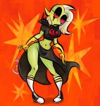 4_fingers absurd_res alien alien_humanoid bottomwear breasts catinyt clothed clothing disney female fingers footwear freckles gloves green_body green_skin hair half-closed_eyes handwear hi_res humanoid humanoid_pointy_ears long_hair lord_dominator midriff narrowed_eyes navel noseless not_furry pink_sclera pointy_ears shoes signature smile socks solo standing topwear wander_over_yonder white_hair wide_hips