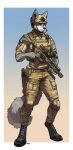 2026 absurd_res anthro armor biped bottomwear canid canine canis claws clothed clothed_anthro clothed_male clothing digital_drawing_(artwork) digital_media_(artwork) fingers front_view fully_clothed fully_clothed_anthro fully_clothed_male fur gun headgear helmet hi_res looking_at_viewer male mammal pgm300 ranged_weapon scar smile solo standing tail topwear weapon wolf