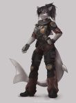  2018 5_fingers anthro armor black_hair breasts clothed clothing digital_media_(artwork) female fin fish hair koul marine red_eyes shark simple_background smile solo titanfall titanfall_2 