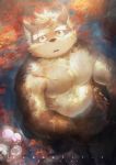  2017 anthro black_nose canine dog fur gharne hi_res japanese_text male mammal moritaka multicolored_fur muscular muscular_male open_mouth solo text tokyo_afterschool_summoners two_tone_fur 