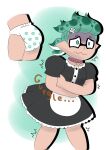 2025 absurd_res aquatic cephalopod clean_diaper clothed clothing collar collar_tag cookiepamps cutaway diaper diaper_under_clothing digital_drawing_(artwork) digital_media_(artwork) green_eyes hi_res humanoid levi_(fatcat4t4) maid_uniform male mollusk nintendo octarian octoling omorashi poop_desperation printed_diaper pseudo_hair shaking solo sound_effects splatoon tentacle_hair tentacles trembling uniform wearing_diaper