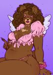 2024 anthro bear belly big_breasts blush bracelet breasts brown_body brown_eyebrows brown_eyes brown_fur brown_hair brown_nose brown_pawpads choker cleavage clothed clothing clothing_pull colored colored_sketch crop_top curly_hair digital_drawing_(artwork) digital_media_(artwork) eyebrows fake_wings female flat_colors fur gold_(metal) gold_bracelet gold_jewelry hair heart_(marking) hi_res jewelry lips looking_down makeup mammal markings medium_hair navel necklace overweight pawpads pink_choker pink_clothing pink_crop_top pink_eyelids pink_jewelry pink_lips pink_necklace pink_shirt pink_thong pink_topwear pink_underwear round_ears shirt short_tail simple_background sitting sketch smile solo szaris tail thong topwear underwear underwear_pull