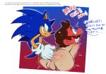 absurd_res anthro anthro_penetrating anthro_penetrating_human body_hair brown_hair crossover dialogue flustered hair hi_res human human_on_anthro human_penetrated interspecies male male/male mammal mario mario_bros nintendo nude penetration sega sex somedivs sonic_the_hedgehog sonic_the_hedgehog_(series) text