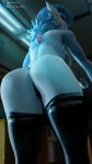  3d_(artwork) absurd_res anthro athletic athletic_anthro athletic_female big_butt blue_body blue_hair breasts butt choker clothing digital_media_(artwork) dr._voir erect_nipples eyewear female gardevoir generation_3_pokemon glasses glowing glowing_eyes hair hi_res jewelry legwear looking_at_viewer low-angle_view medium_breasts medium_hair mega_evolution necklace night nintendo nipples pokemon pokemon_(species) red_eyes samtrix solo thick_thighs thigh_highs underwear wearing_glasses white_body 