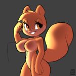  anthro big_breasts big_eyes big_tail breasts brown_eyes brown_fur brown_nipples brown_nose buckteeth eyelashes female flexing front_view fur half-closed_eyes head_tuft long_tail mammal navel nickelodeon nipples nude rodent sandy_cheeks smile solo spongebob_squarepants squirrel tan_fur teeth thick_thighs wide_hips xylas 