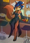 2026 absurd_res alcohol amytheranda appliance artist_logo artist_name backlighting bar beverage blaster blue_hair bottle brown_eyes canid canine carmelita_fox cel_shading champagne cheese clothing collar container dairy_products door ear_piercing ear_ring english_text female food footwear fox fridge fruit fur furniture glass gloves gun hair handwear hi_res high_heels kitchen_appliance leaning leaning_backward leaning_on_object leg_out light lighting lipstick little_black_dress logo looking_at_viewer makeup mammal olive_(fruit) one_leg_up orange_body orange_fur party piercing pineapple plant plaque police police_officer raised_leg ranged_weapon ring_piercing shaded shoes signature sly_cooper_(series) solo sony_corporation sony_interactive_entertainment standing star stool sucker_punch_productions tail text undercover watermark weapon wine