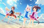  :d animal_ears azuki_(sayori) barefoot beach bell bell_collar black_hair blonde_hair blue_eyes bow brown_eyes cat_ears cat_tail chestnut_mouth chocola_(sayori) cinnamon_(sayori) coconut_(sayori) collar day dress dress_lift eyebrows_visible_through_hair game_cg hair_bow highres jingle_bell lifted_by_self long_hair looking_at_viewer maple_(sayori) multiple_girls nekopara non-web_source off-shoulder_sweater open_mouth outdoors pleated_skirt purple_hair sayori school_uniform short_hair skirt smile standing sweater tail tail_bow twintails vanilla_(sayori) water white_hair younger 