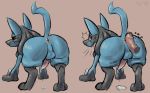  2018 all_fours angry animal_genitalia animal_penis anthro anus ass_up balls blue_fur butt canine canine_penis cute_fangs digital_drawing_(artwork) digital_media_(artwork) duo erection eyes_closed faceless_male fur humanoid_penis lucario male male/male mammal nintendo nude open_mouth penis pok&eacute;mon pok&eacute;mon_(species) precum presenting presenting_hindquarters red_eyes simple_background teasing totalgarbage uncut video_games watermark 